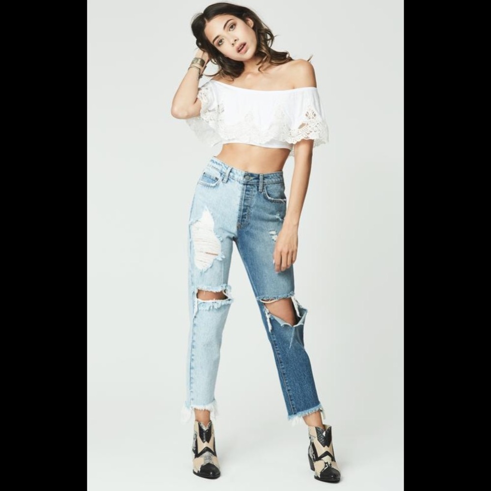 LF two tones distressed jeans